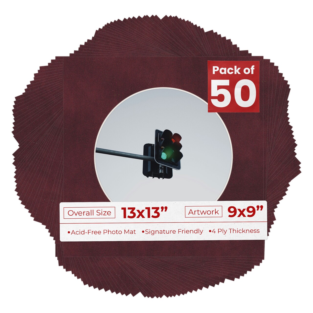 Dark Red Suede Mat Board for 13x13 Frames - Circle Opening for 9x9 Photos